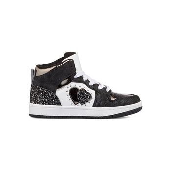 Sneakers alte nere e bianche da bambina con glitter e stelle sul lato 10 Baci, Scarpe Bambini, SKU k232000462, Immagine 0